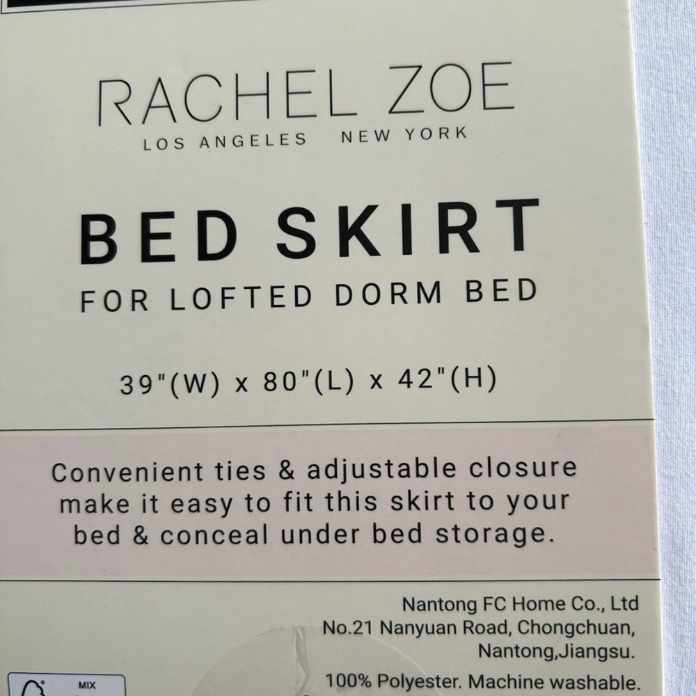 Rachel Zoe Twin or Twin XL Bed Skirt 39" x 80" x 42" Lofted Dorm Bed White - Picture 15 of 15